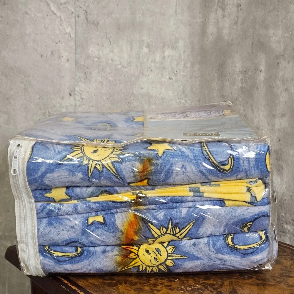 Vintage Jubilee Celestial Sun Moon Flannel Sheet Set Full Cotton‎ Y2K NOS Whimsy